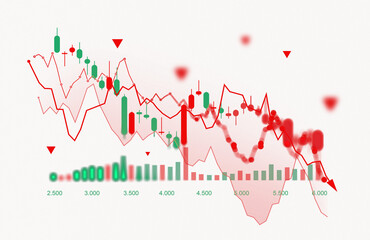 Poster - Financial chart with red and green candlesticks, indicating stock market trends. Isolated on white background., Concept of finance and trading