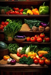 colorful display fresh produce grains vibrant shelves showcasing abundance healthy food options, arrangement, attractive, bright, culinary, enticing, farm