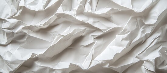 Poster - A close-up view of crumpled white paper, showcasing its textured surface and depth through intricate folds and shadows.