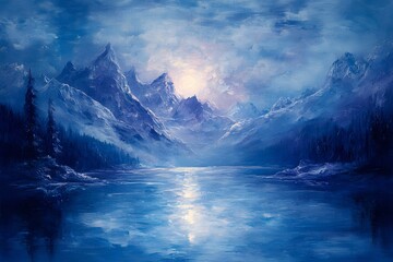  Abstract Glacier Painting: Whimsical Blue Glow & Landscape