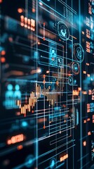 Poster - abstract rendering of economic policy influencing employment rates, visualized through digital workf