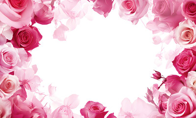 Wall Mural - Elegant Pink and White Roses Frame on a White Background