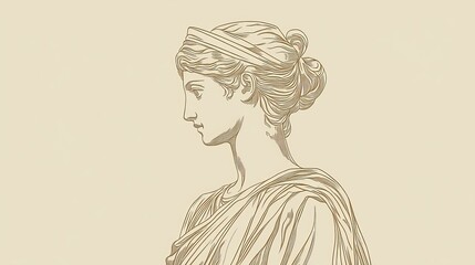 Wall Mural - elegant vector outline drawing of a classic greek statue. trendy bohemian style with an antique twis