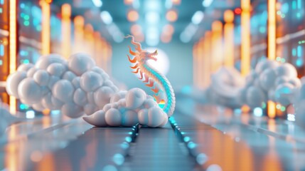 Poster - Explore the whimsical world of data storage with surreal imagery of cloud servers shaped like mythical creatures.