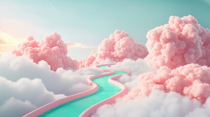 Poster - Capture the essence of cloud computing in a surreal landscape where data flows like rivers through the sky.