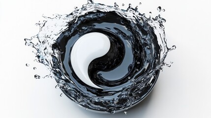 Wall Mural - 3D black yin-yang water splash, isolated on a white background,