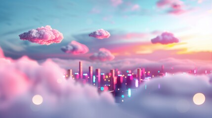Poster - Explore surreal cloud networking with floating servers and data streams merging seamlessly in a dreamlike sky.