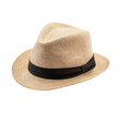 © Foxgrafy - Stylish Beige Straw Fedora Hat with Black Band Isolated on Transparent Background