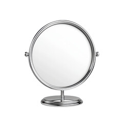 Modern Round Tabletop Mirror with Chrome Finish on Isolated Transparent Background
