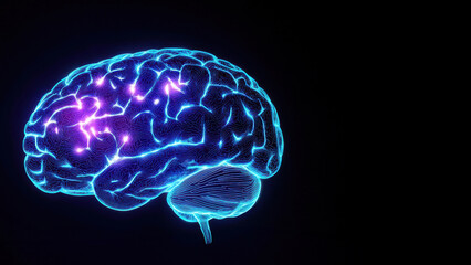 Poster - Human brain showing activity in neural network on black background
