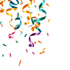colorful confetti streamers falling on transparent background celebrating party festive event