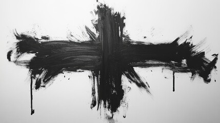 Hand-painted black ink cross with brush stroke texture