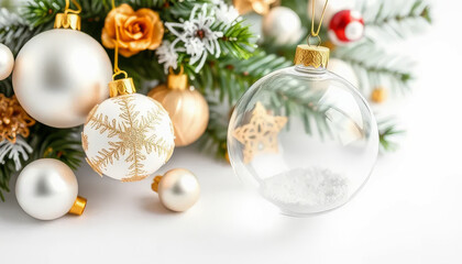 Wall Mural - A Christmas tree with many ornaments including a clear glass ball