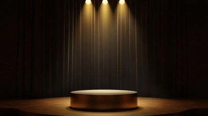 Poster - A spotlighted stage with curtains, creating an atmosphere for performance or presentation.