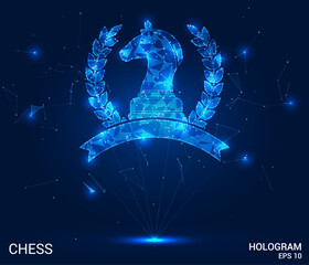 Wall Mural - hologram chess. chess made of polygons, triangles, dots, and lines. low-poly chess structure of conn
