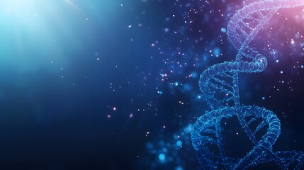 Poster - Abstract Blue DNA Double Helix with Glowing Particles on a Dark Background
