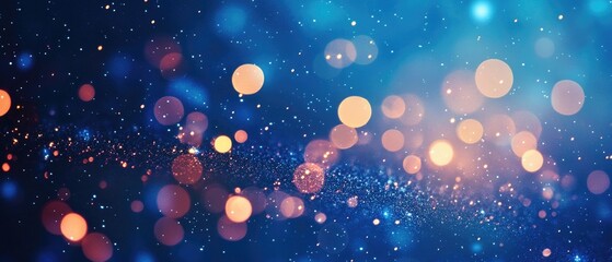 Wall Mural - abstract blurred bokeh effect featuring stars against a dark blue backdrop