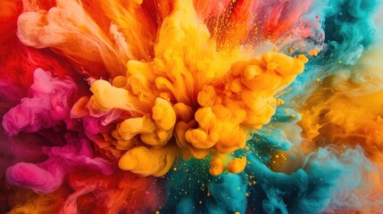 Aufkleber - Vibrant dispersion of ink creating an explosion effect against a colorful kaleidoscopic backdrop
