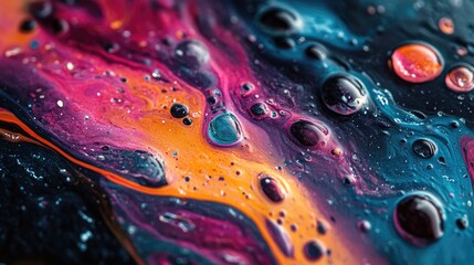 Poster - Close up view of vibrant color splashes and blobs creating a textured fantasy scene