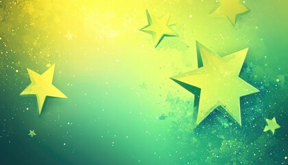 Poster - Bright light green and yellow 2D cartoon layout featuring vibrant stars Decorative illustration on an abstract template ideal for New Year promotions and booklets