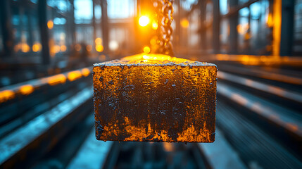 A Close-up of a Steel Beam Being Lifted by a Crane
