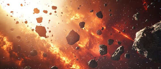 Wall Mural - captivating 3d illustration of a stunning asteroid field set in a cosmic galaxy showcasing dynamic c