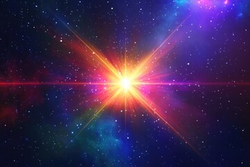 Wall Mural - vibrant star illuminating the depths of space with a colorful lens flare banner 3x1 3d illustration