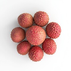 Wall Mural - A cluster of lychee fruits with textured, red skin arranged in a circular pattern.