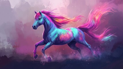 Vibrant fantasy horse illustration Hand drawn sketch art style in a 2D cartoon format