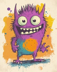 Whimsical cartoon creature illustration featuring a playful monster character in a doodle art style perfect for children s designs and fun projects