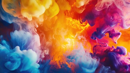 Aufkleber - Vibrant dispersion of ink creating an explosion effect against a colorful kaleidoscopic backdrop