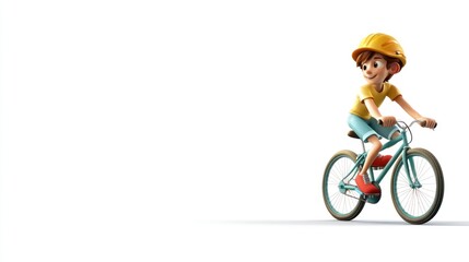 Sticker - A cartoon boy riding a bicycle, wearing a helmet and casual clothing, against a white background.