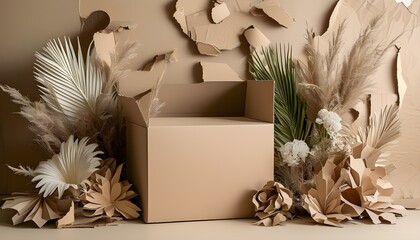 Textured beige cardboard collage with torn pieces creating a unique background for creative projects