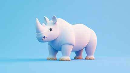 A stylized, cartoonish rhinoceros in a minimalistic blue background.