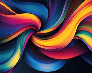 Poster - Vibrant abstract twirling strips with colorful gradients set against a dark background
