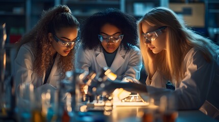 Poster - Three Female Scientists Working in a Lab