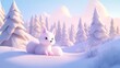 © BerkahStock - A cute, fluffy white fox resting in a serene snowy landscape with pastel hues.