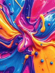Poster - Colorful abstract background featuring swirling motions and splashes of paint This vibrant 3D illustration captures the essence of creativity and movement