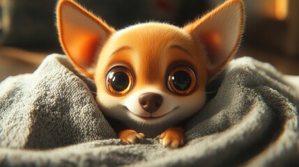 Sticker - A cute animated puppy peeks out from a cozy blanket with big, expressive eyes.