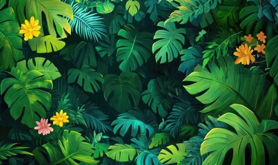 Sticker - Vibrant foliage backdrop featuring a charming 2D cartoon design