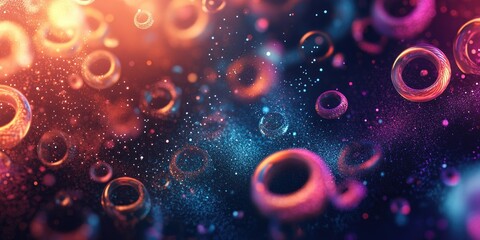 Poster - Abstract neon background featuring shimmering circles and particles creating a visually captivating illustration