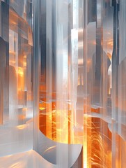 Poster - Fantasy 3D render featuring an abstract background with intricate structures composed of vertical geometries illustrating data visualization concepts