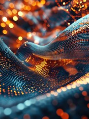 Poster - Fantasy 3D illustration depicting an abstract digital technology concept ideal for use as a banner background