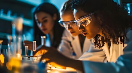 Poster - Two Female Scientists Working in a Laboratory with Test Tubes