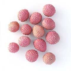 Wall Mural - A cluster of lychee fruits with textured skin on a white background.