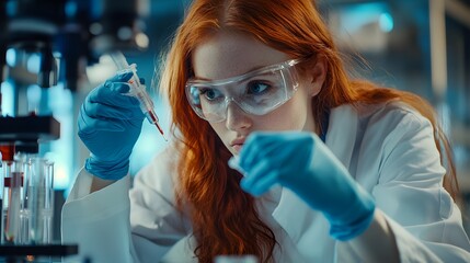 Poster - Female Scientist Working in a Laboratory with a Pipette and Test Tubes