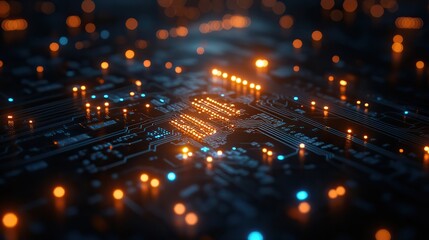 A technology background featuring binary code and circuit lines, illustrating digital growth from bottom to top in an abstract design.
