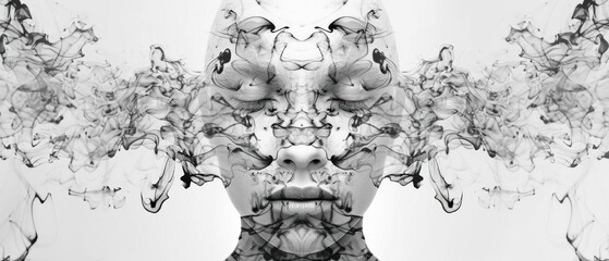 Poster - Abstract black and white portrait of a woman with smoke. AI.