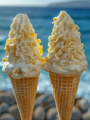 Wall Mural - Two ice cream cones with toppings. AI.