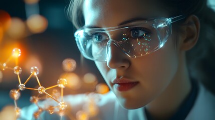 Poster - A Scientist Gazing at a Molecular Structure Through Safety Glasses